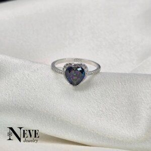 Sterling Silver 925 Halo Mystic Topaz Heart Shape Ring